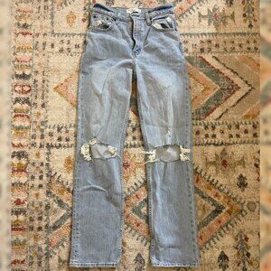 Abercrombie and Fitch Ultra High Rise 90s Straight Jean Distressed Light Wash